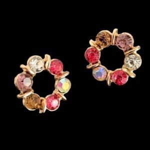 Round Aurora Borealis Faux Amethyst Topaz Crystal Stud Earrings Men’s  NEW